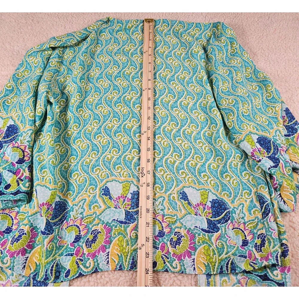 Lavender Honey Womens M Open Front Jacket Blue Green Paisley Art to Wear Kimono
